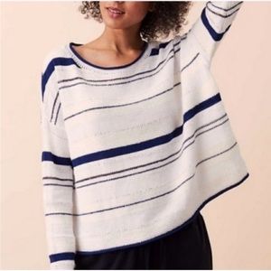 Lou & Grey Cotton blend Navy White Stripe knitted Boatneck Sweater